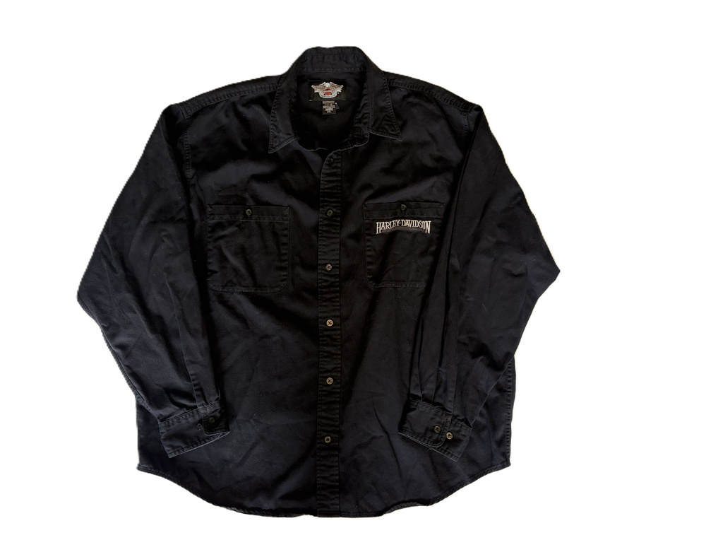 Harley-Davidson Button Up Work Shirt Black Embroidered Logo 2XL